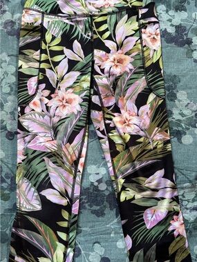 bebe Black Floral Print Tank Top with Pink & Green Accents